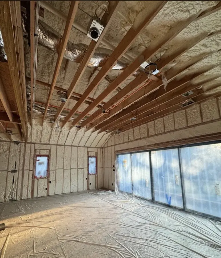 Interior walls and ceiling insulated with spray foam during new construction in Ashland